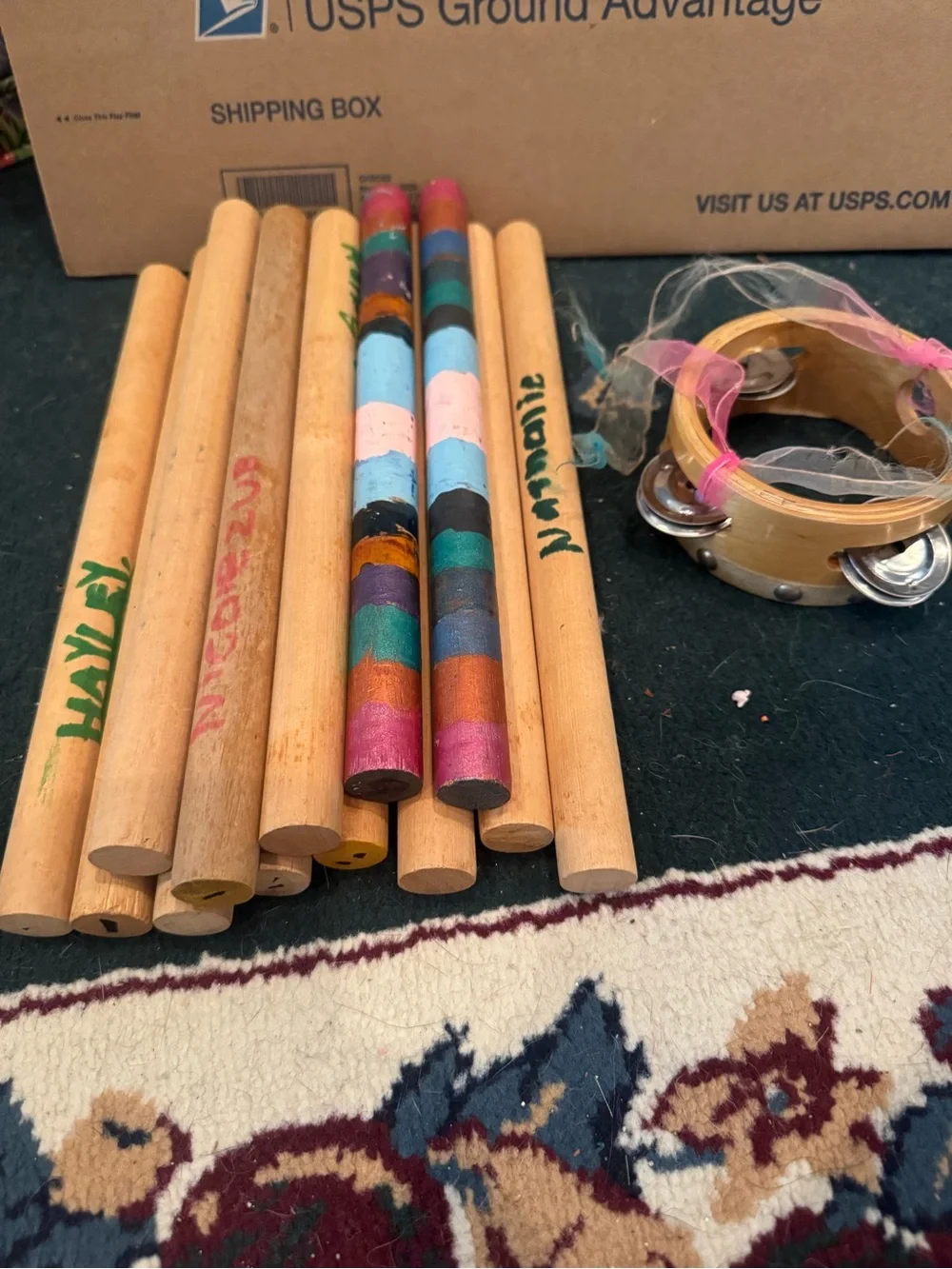 Wooden Rhythm Sticks and Tambourine Set - Multicolor